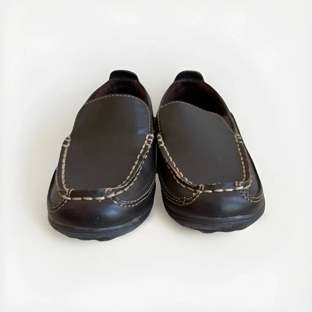 Cole Haan Lil Finley Children's Dark Brown Faux Leather Driving Mocs Size 10